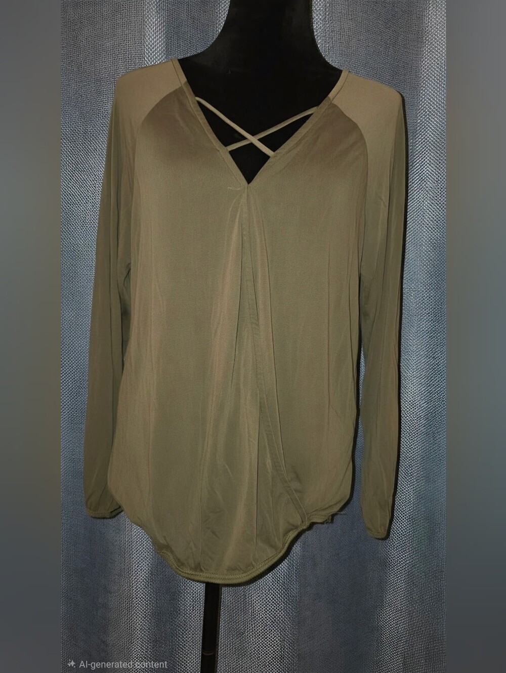 torrid Olive Green Crisscross V-Neck Long Sleeve Top